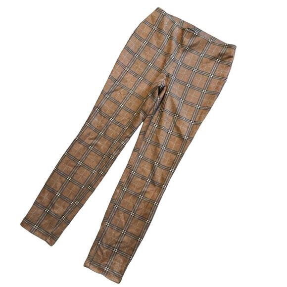 Rachel Zoe Pants - Rachel Zoe White Tan Brown Plaid Pull On Elastic Legging Pant size S